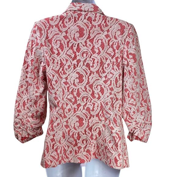 Tart Collections Blazer Single Button Lace Overlay Coral White Sz M NWT - Picture 3 of 8